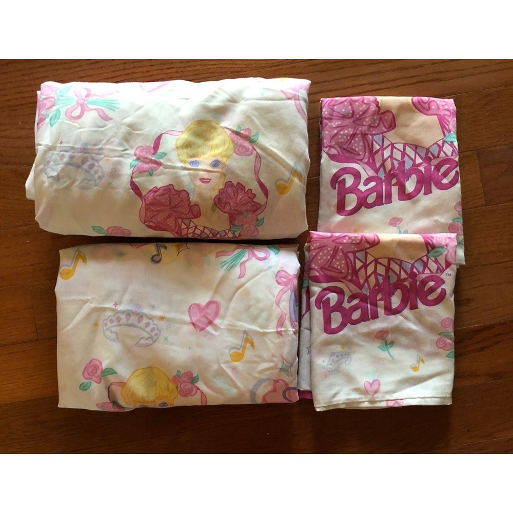 Vintage 1995 Ballerina Barbie Full Sheet Set Flat, Fitted & 2 Pillowcases USA